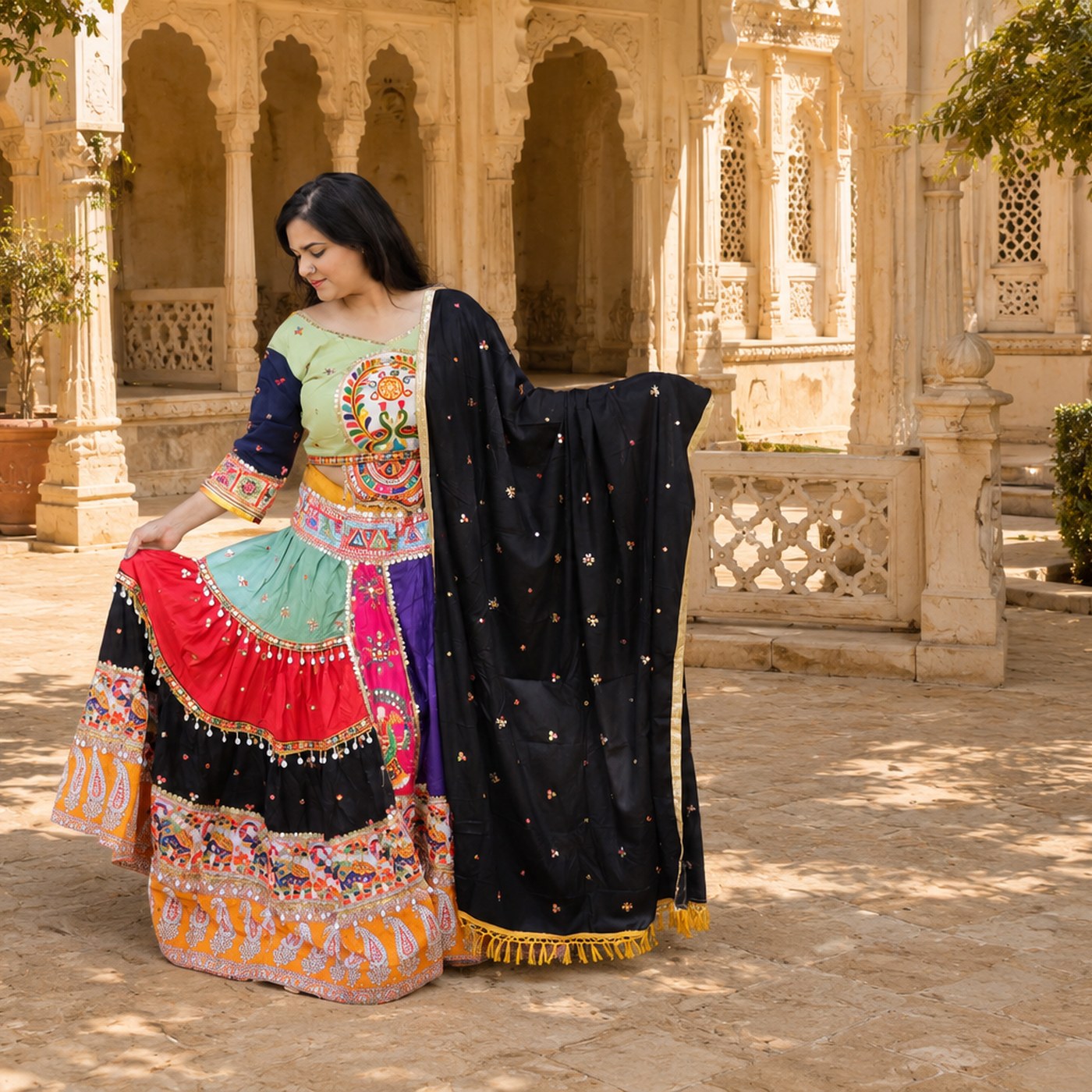 Mirror-Work Chaniya Choli — Kajal Black