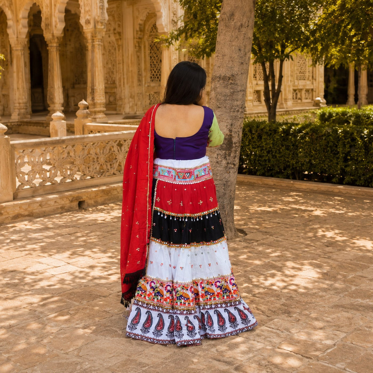 Mirror-Work Chaniya Choli — Crimson & Ivory