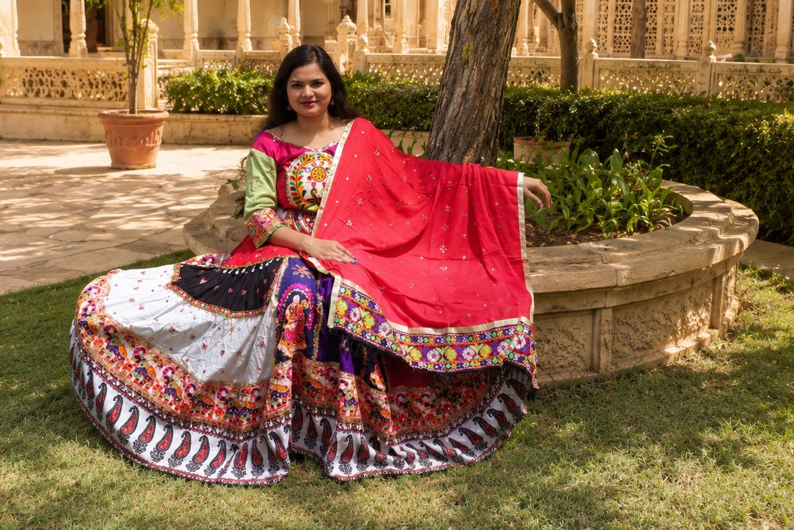 Mirror-Work Chaniya Choli — Crimson & Ivory