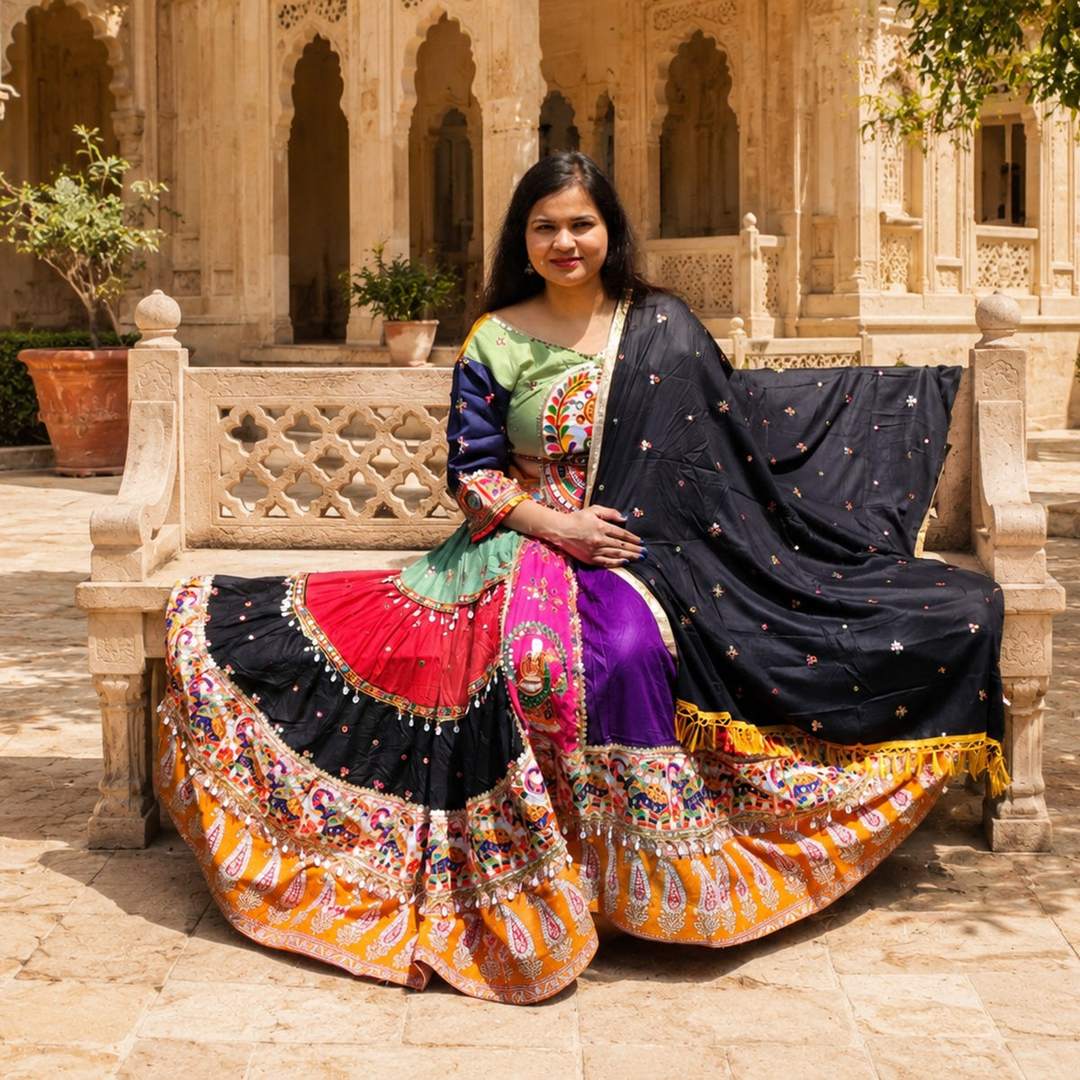 Mirror-Work Chaniya Choli — Kajal Black